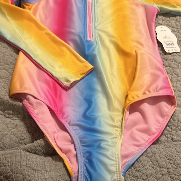 Wonder Nation Girls’ Long-Sleeve Rainbow Swimsuit – Size L (10-12) UPF 50+ - Picture 2 of 4